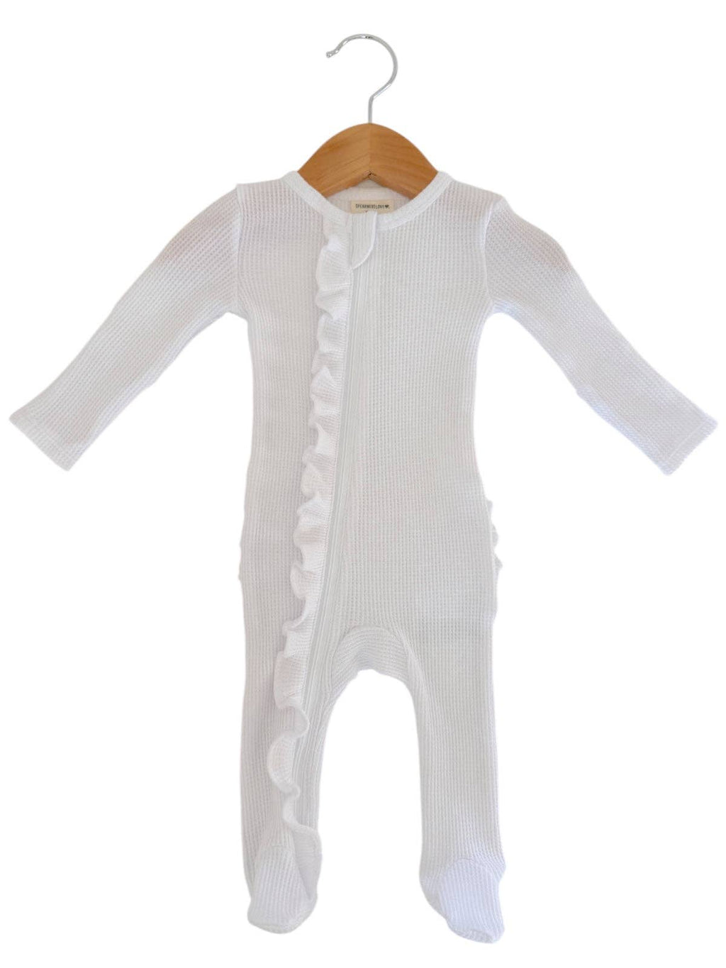 Organic Waffle 2-Way Zip Ruffle Footie | Lucent White