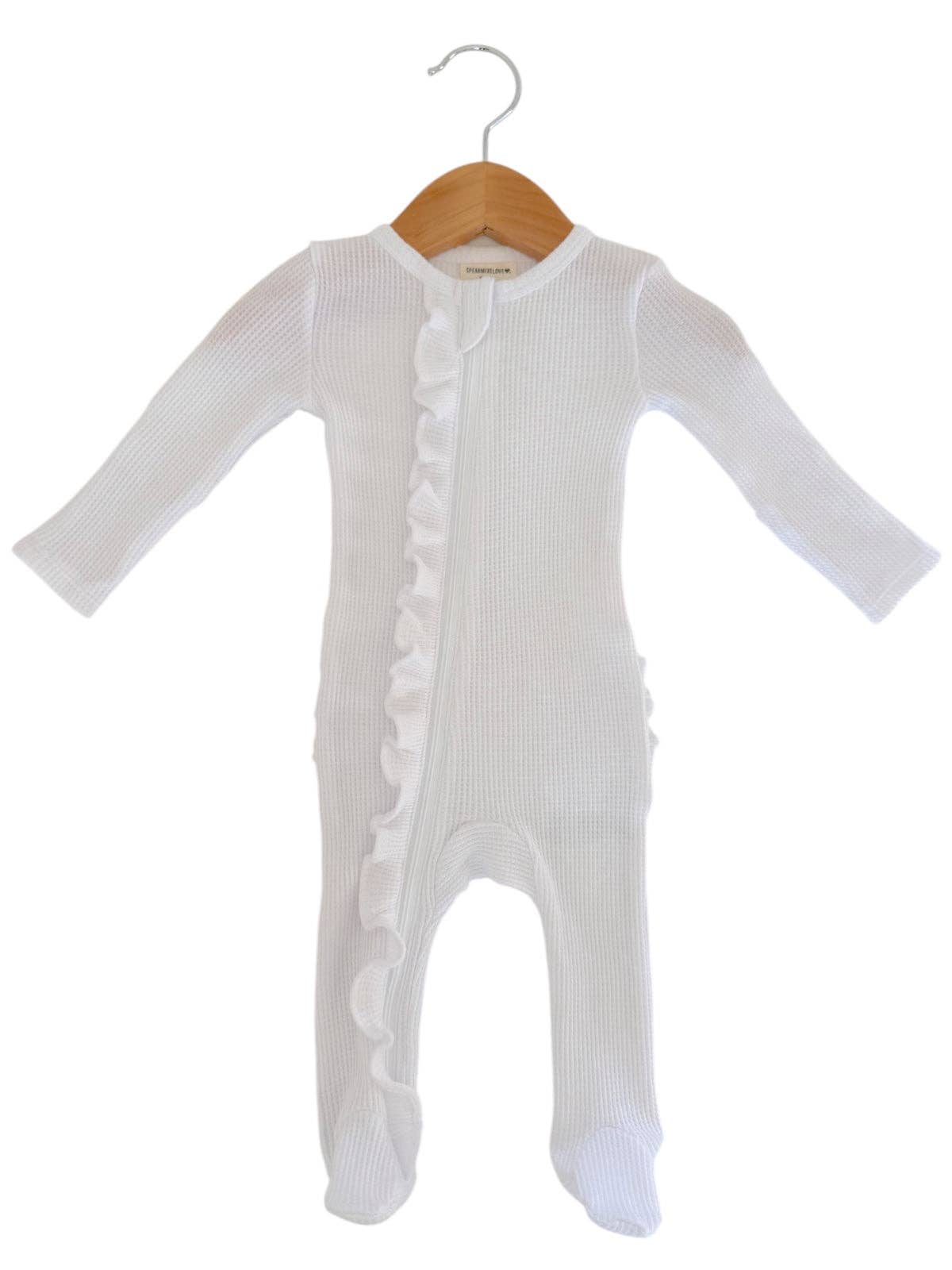 Organic Waffle 2-Way Zip Ruffle Footie | Lucent White