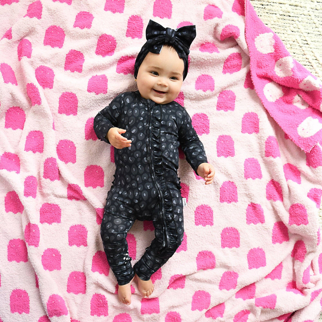 Ash Black Leopard Ruffle Zip Sleeper