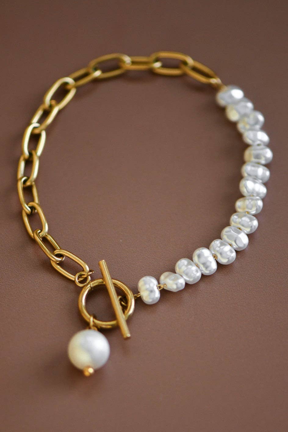 Pearl & Gold Chain Bracelet | 18K Gold Plated