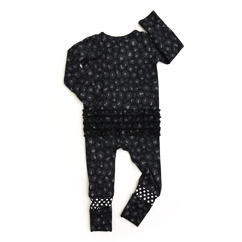 Ash Black Leopard Ruffle Zip Sleeper