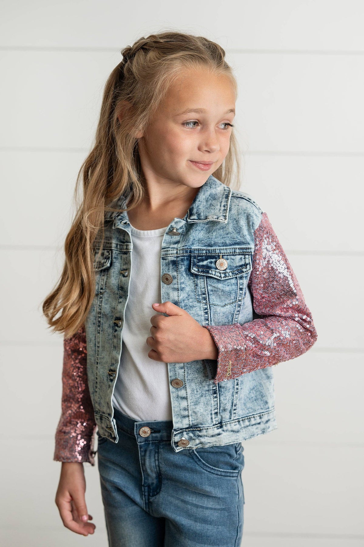 Denim Jacket | Pink Sequin