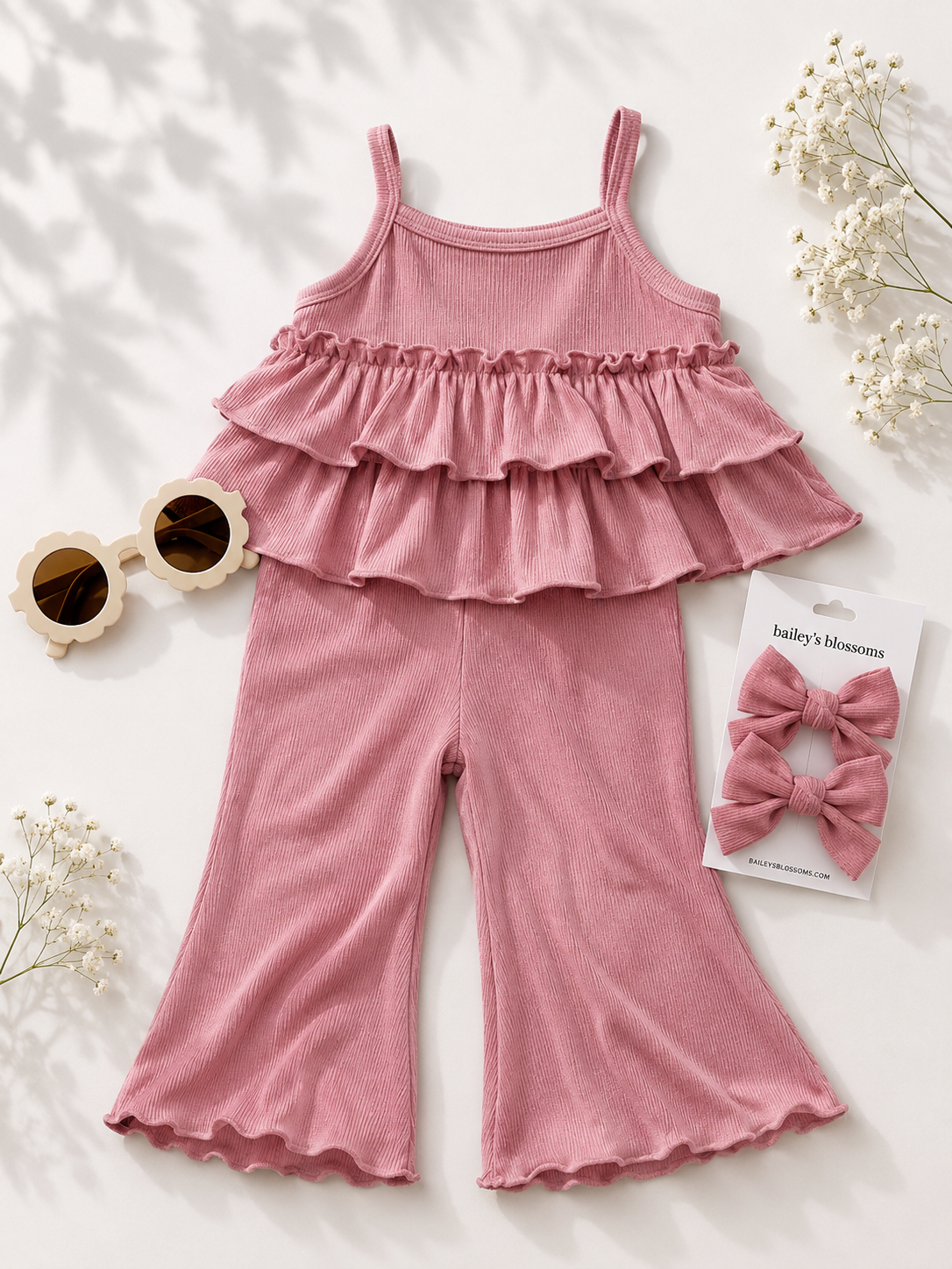 Presley Ruffle Tank Two-Piece Set | Pink