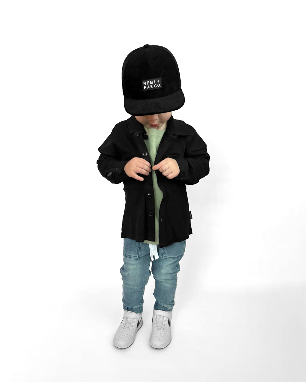 BAMBOO RIBBED BUTTON UP SHACKET | BLACK