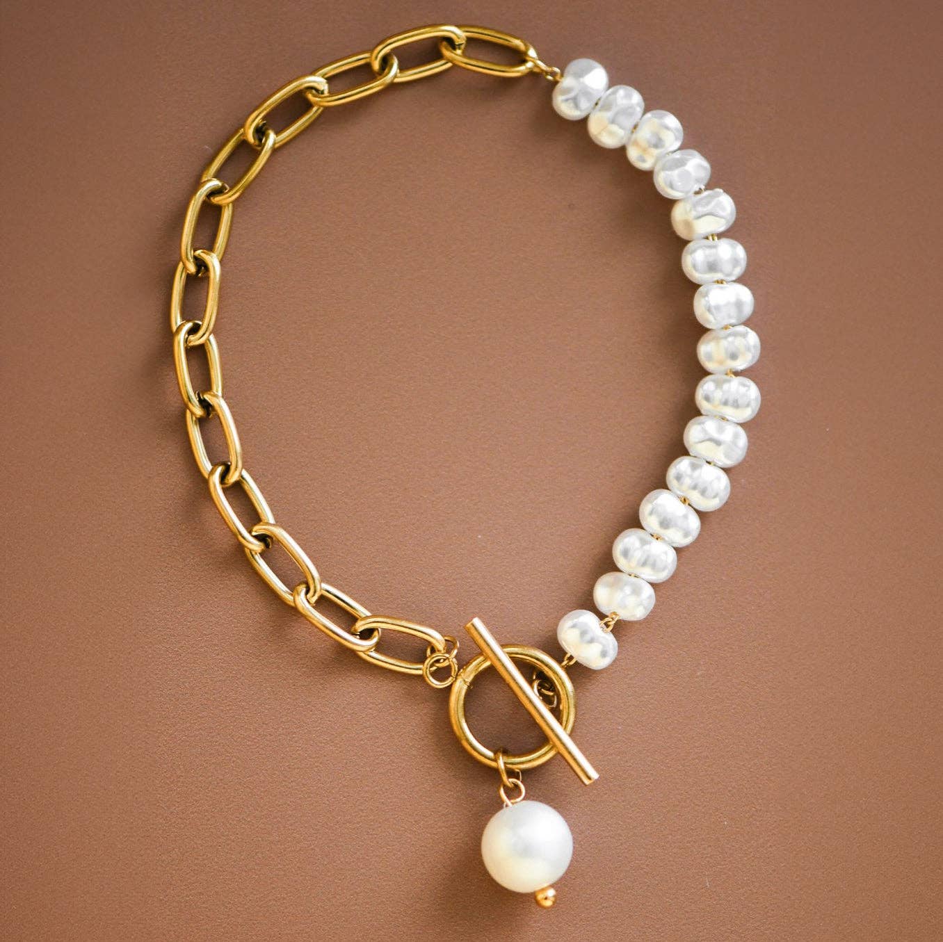 Pearl & Gold Chain Bracelet | 18K Gold Plated