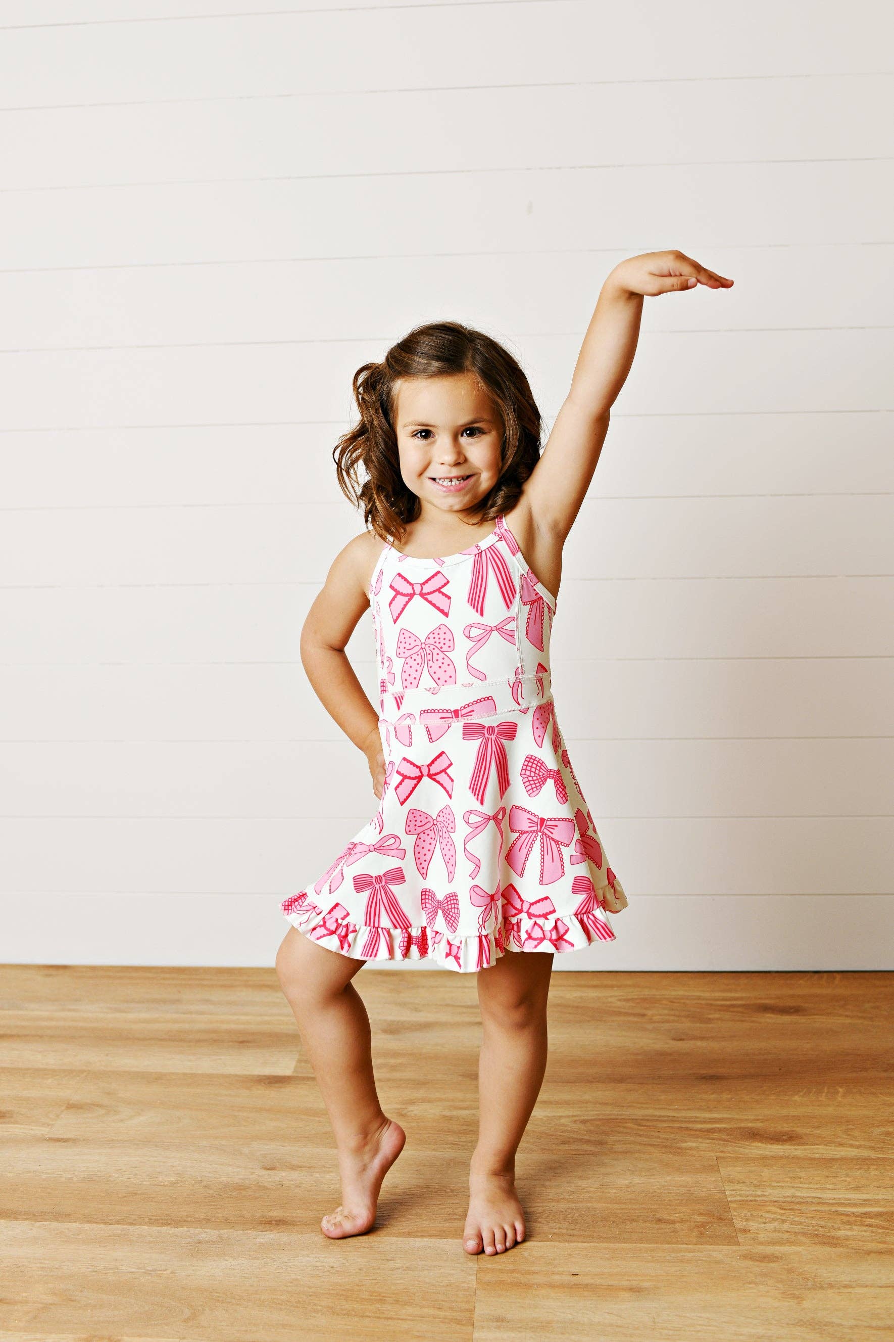 Athletic Ruffle Dress | White & Pink Bow