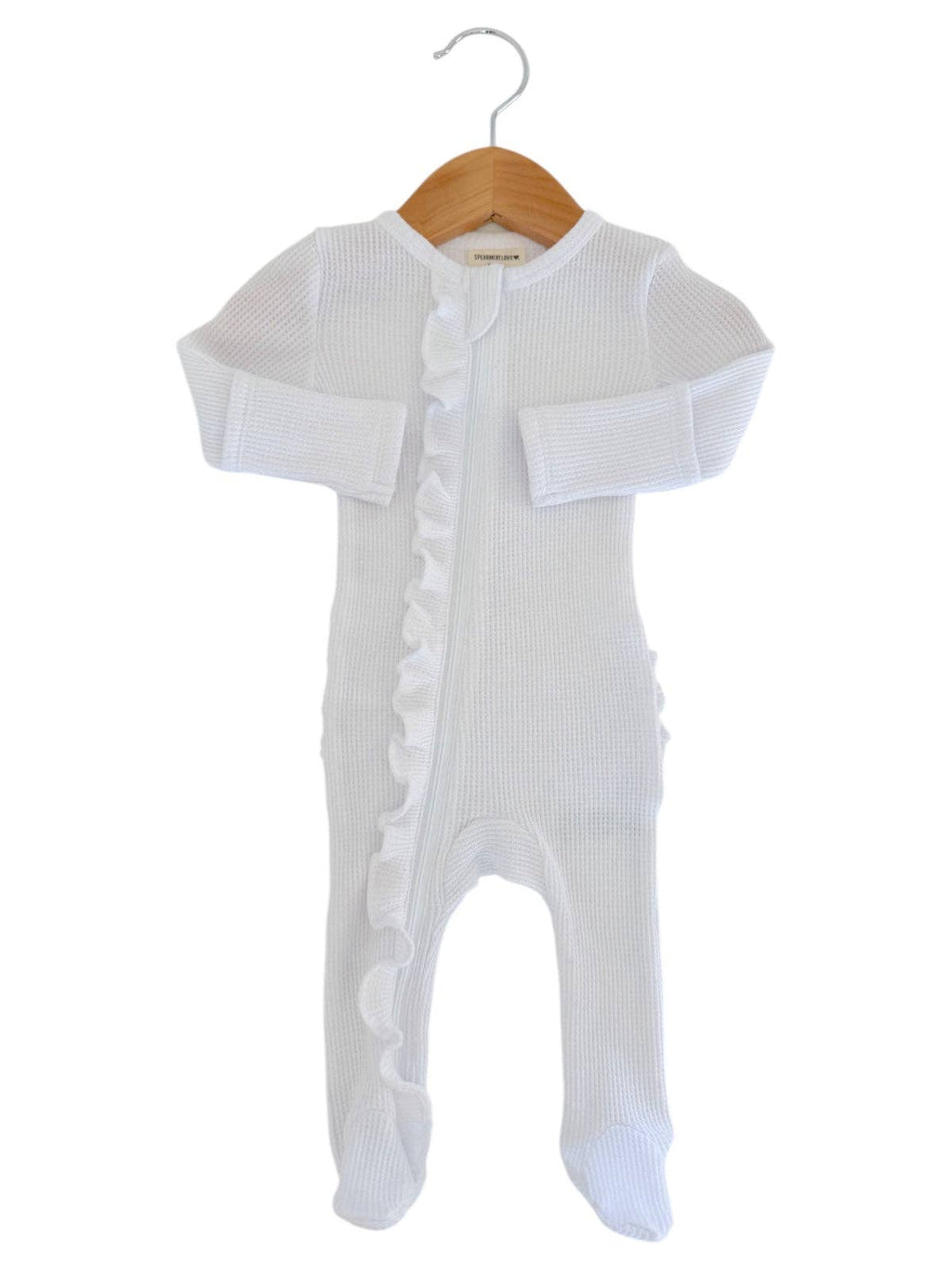 Organic Waffle 2-Way Zip Ruffle Footie | Lucent White