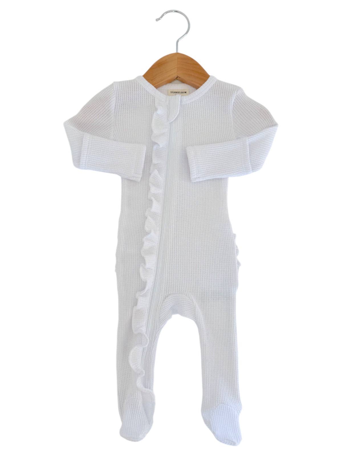 Organic Waffle 2-Way Zip Ruffle Footie | Lucent White