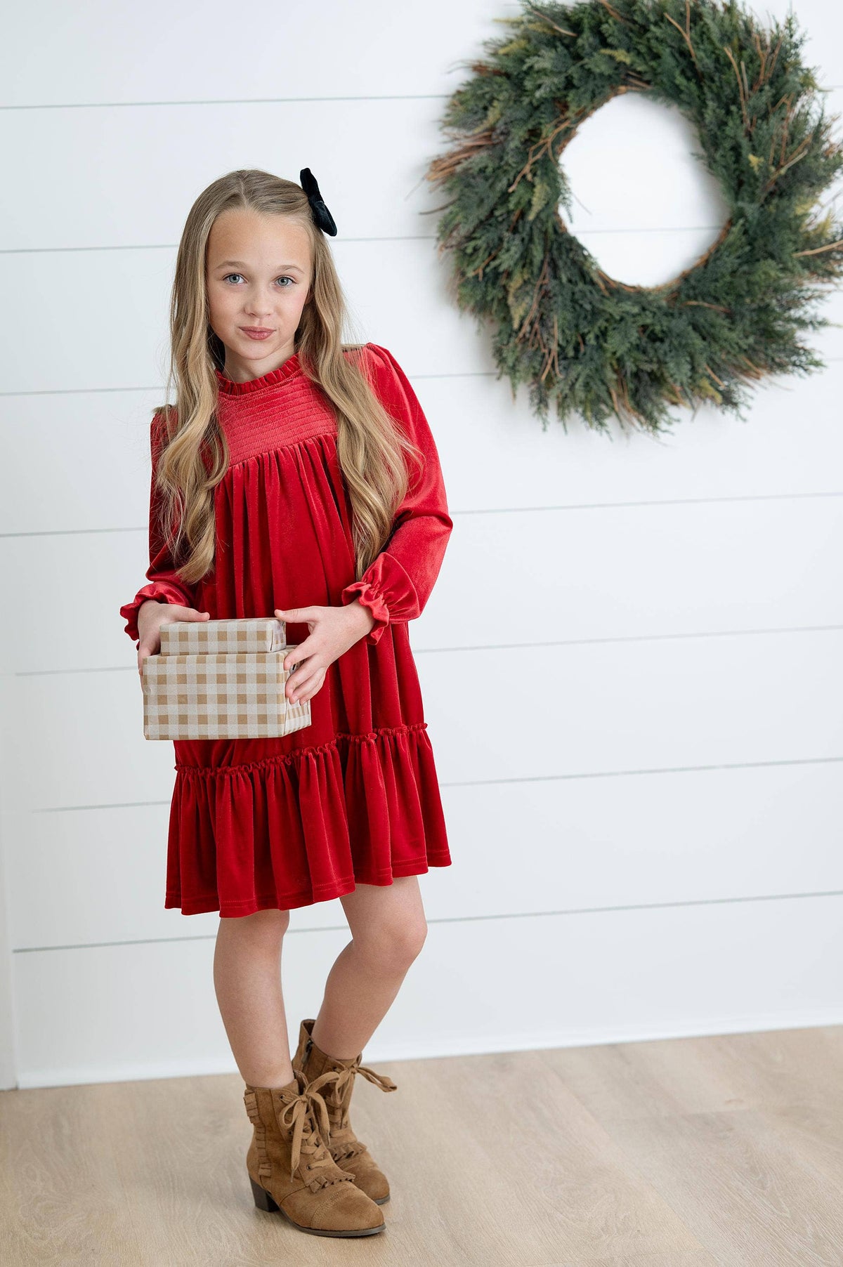 Holiday Party Dress | Smocked Red Velvet
