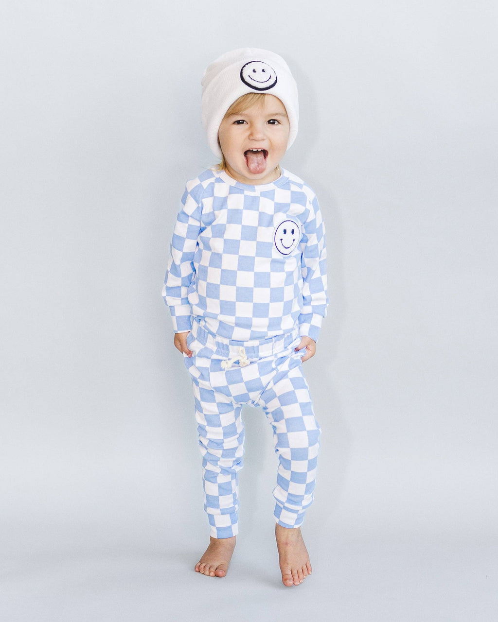 Checkered Smiley Lounge Set | Blue