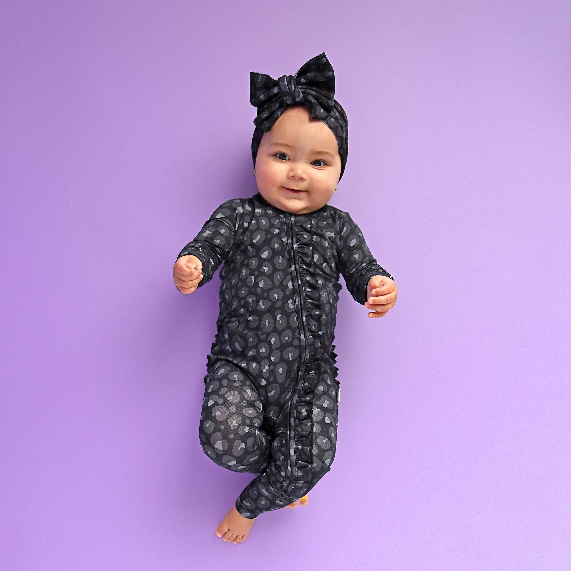 Ash Black Leopard Ruffle Zip Sleeper