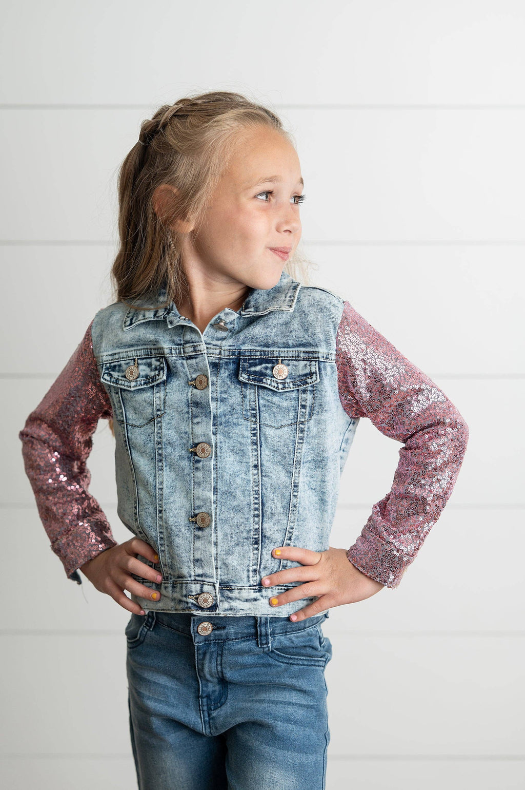 Denim Jacket | Pink Sequin