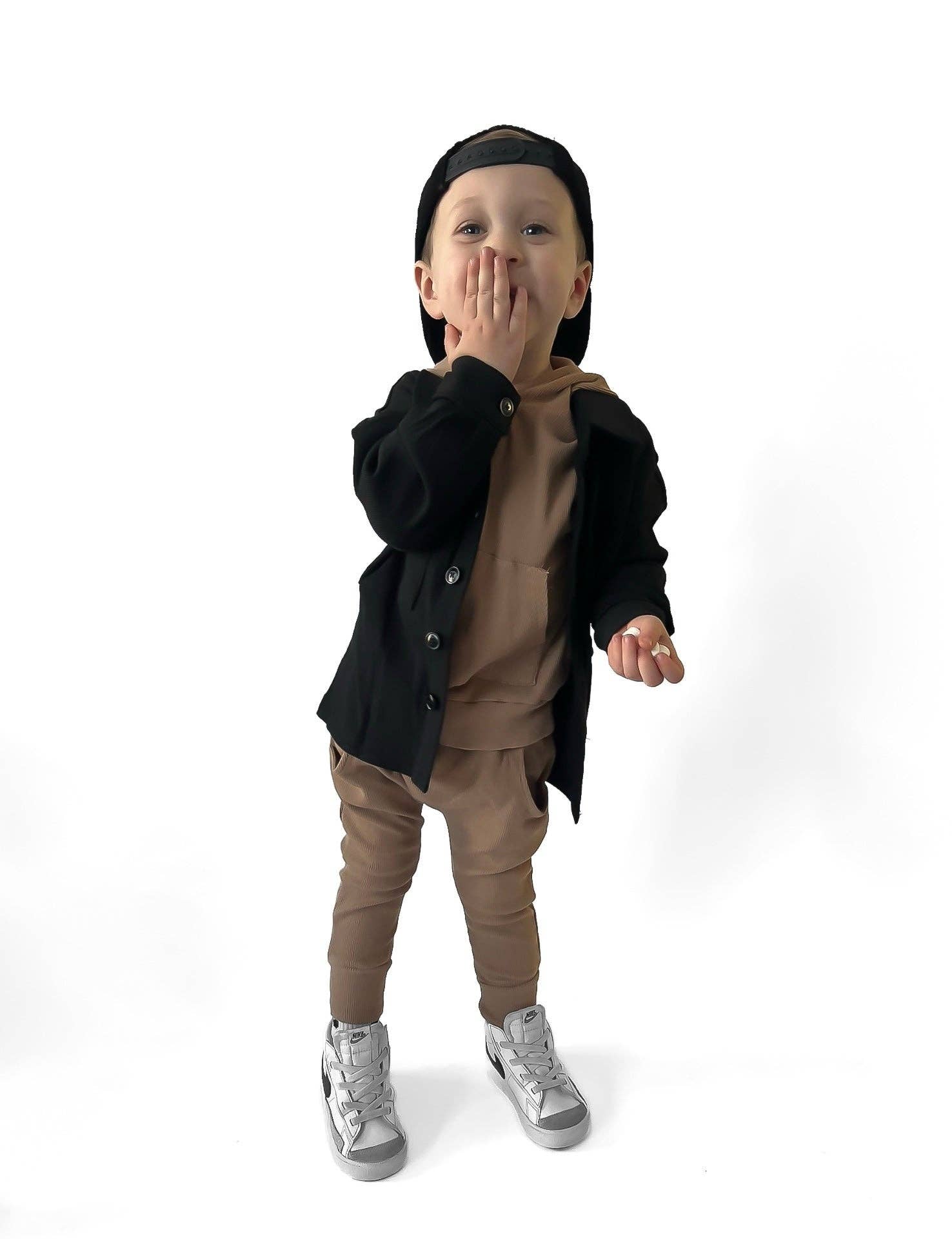 BAMBOO RIBBED BUTTON UP SHACKET | BLACK