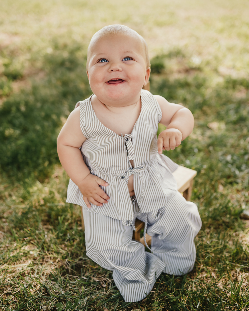 Elowen Tie Front Two-Piece Set | Oat Milk Pinstripe