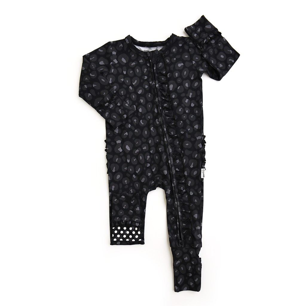 Ash Black Leopard Ruffle Zip Sleeper