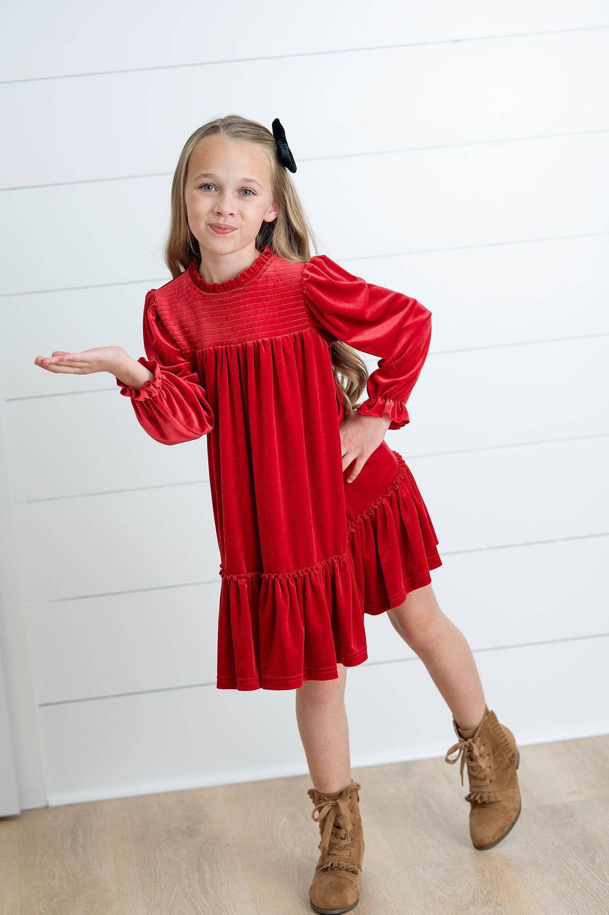 Holiday Party Dress | Smocked Red Velvet