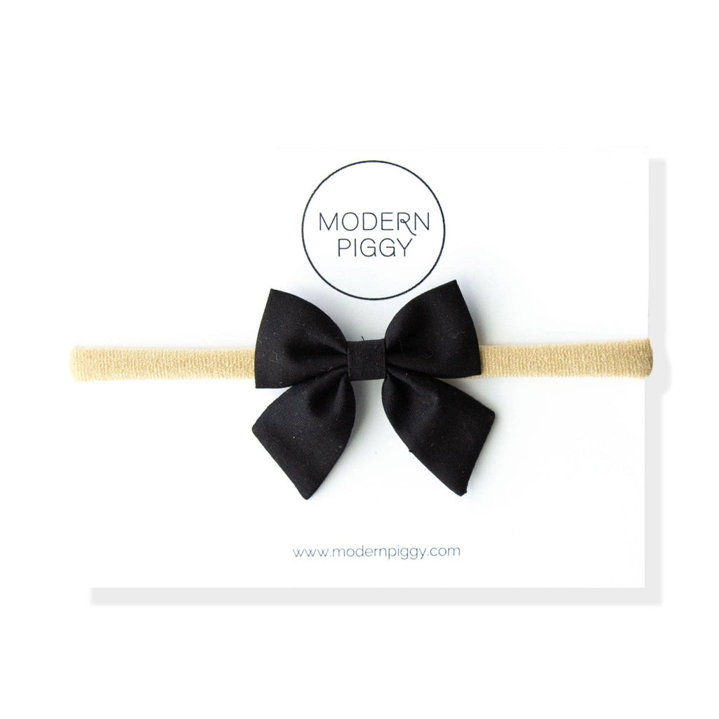Black | Mini Piggy Bow: Nylon Headband