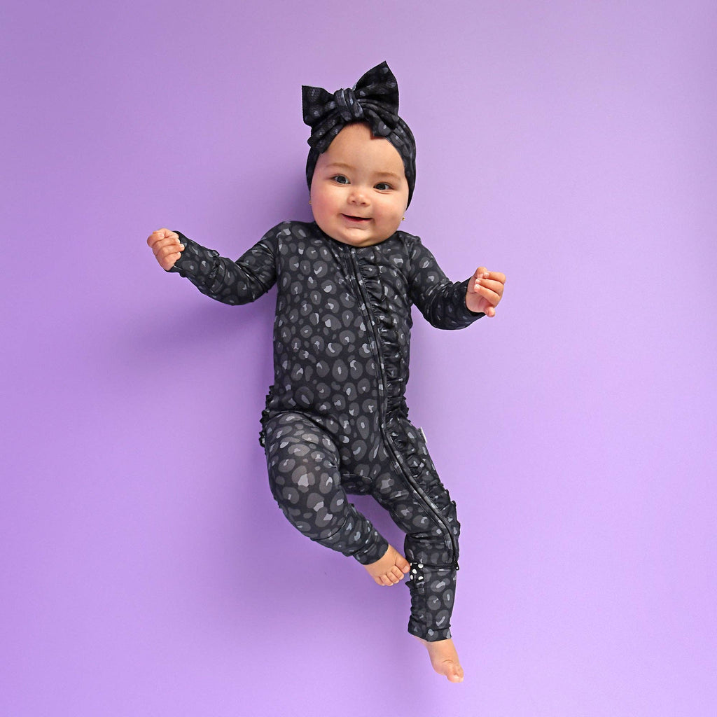 Ash Black Leopard Ruffle Zip Sleeper