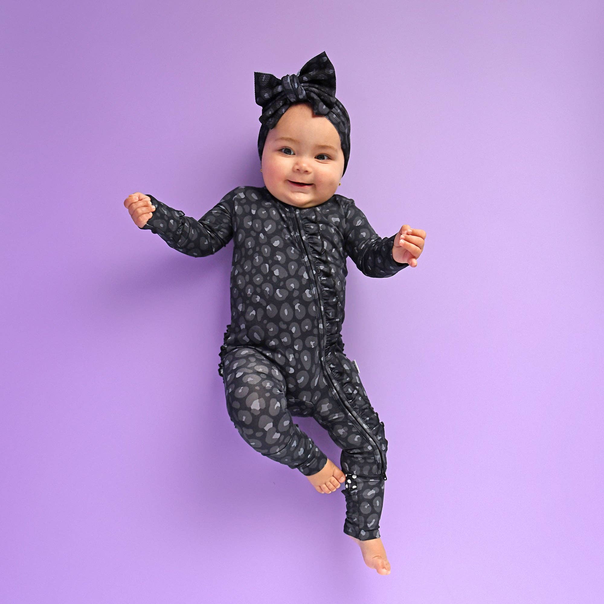 Ash Black Leopard Ruffle Zip Sleeper