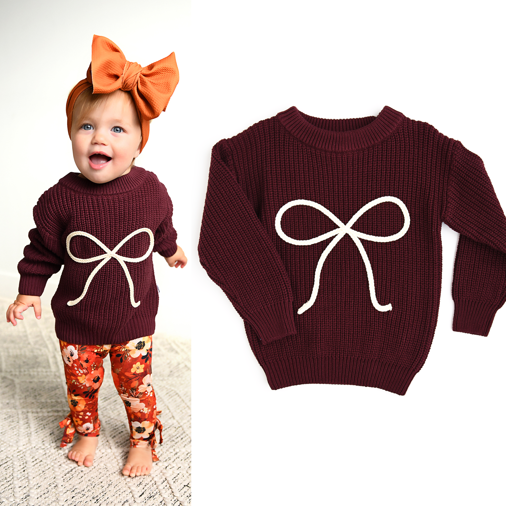Bow Knitted Sweater | Maroon