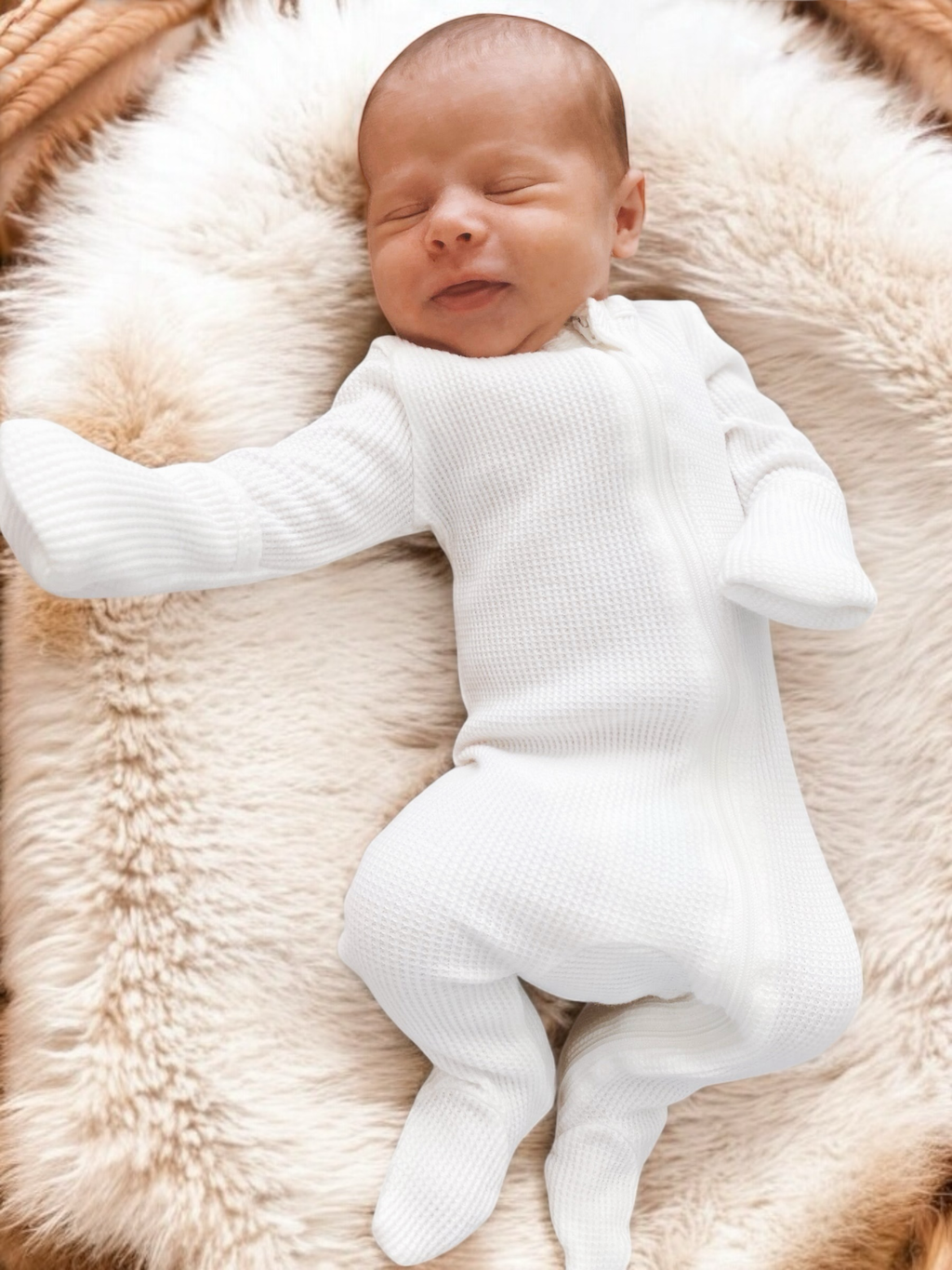 Organic Waffle 2-Way Zip Footie | Lucent White