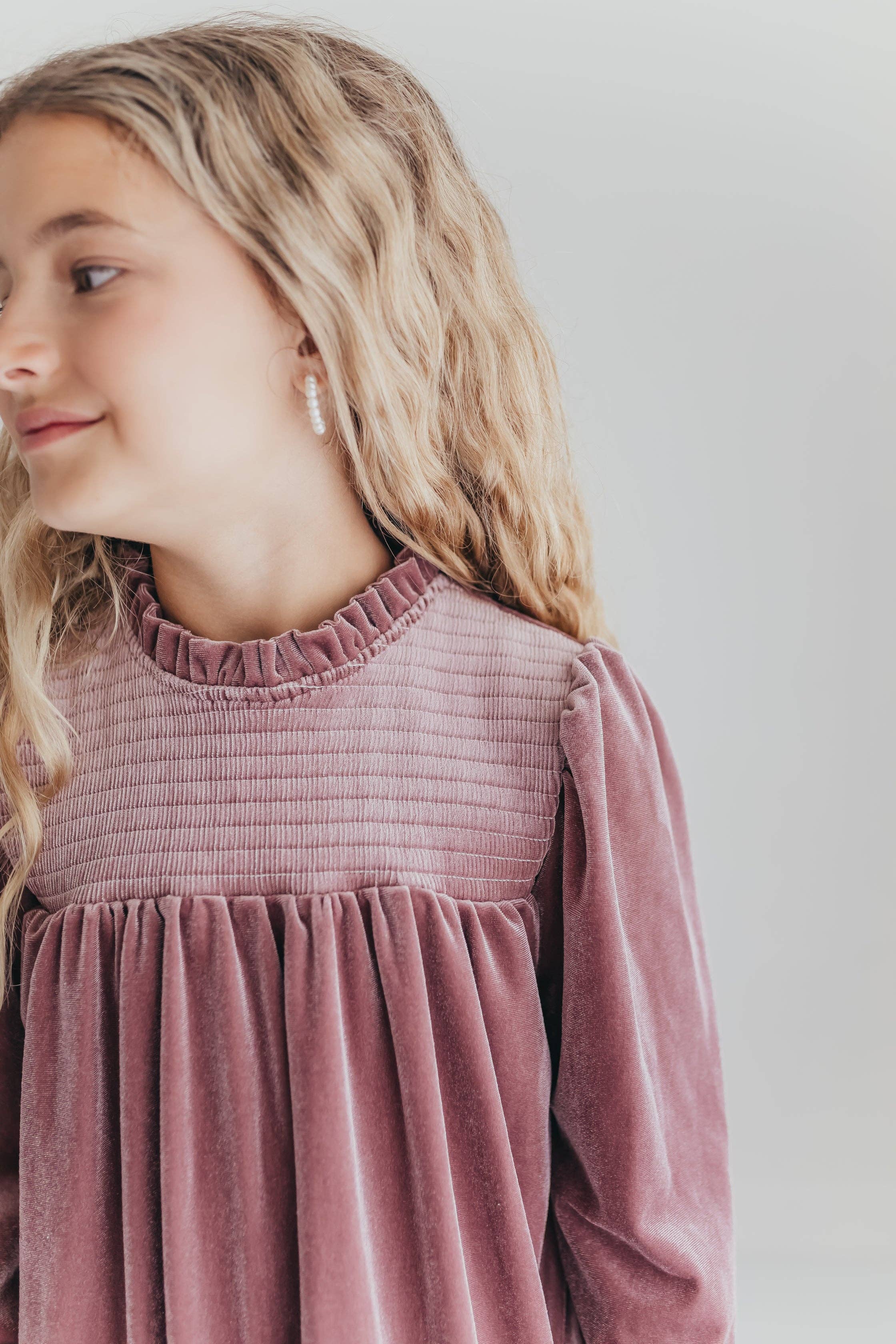 Smocked Velvet Dress | Dusty Rose