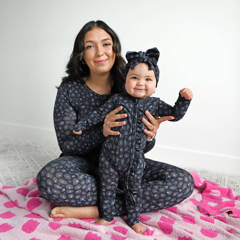 Ash Black Leopard Ruffle Zip Sleeper