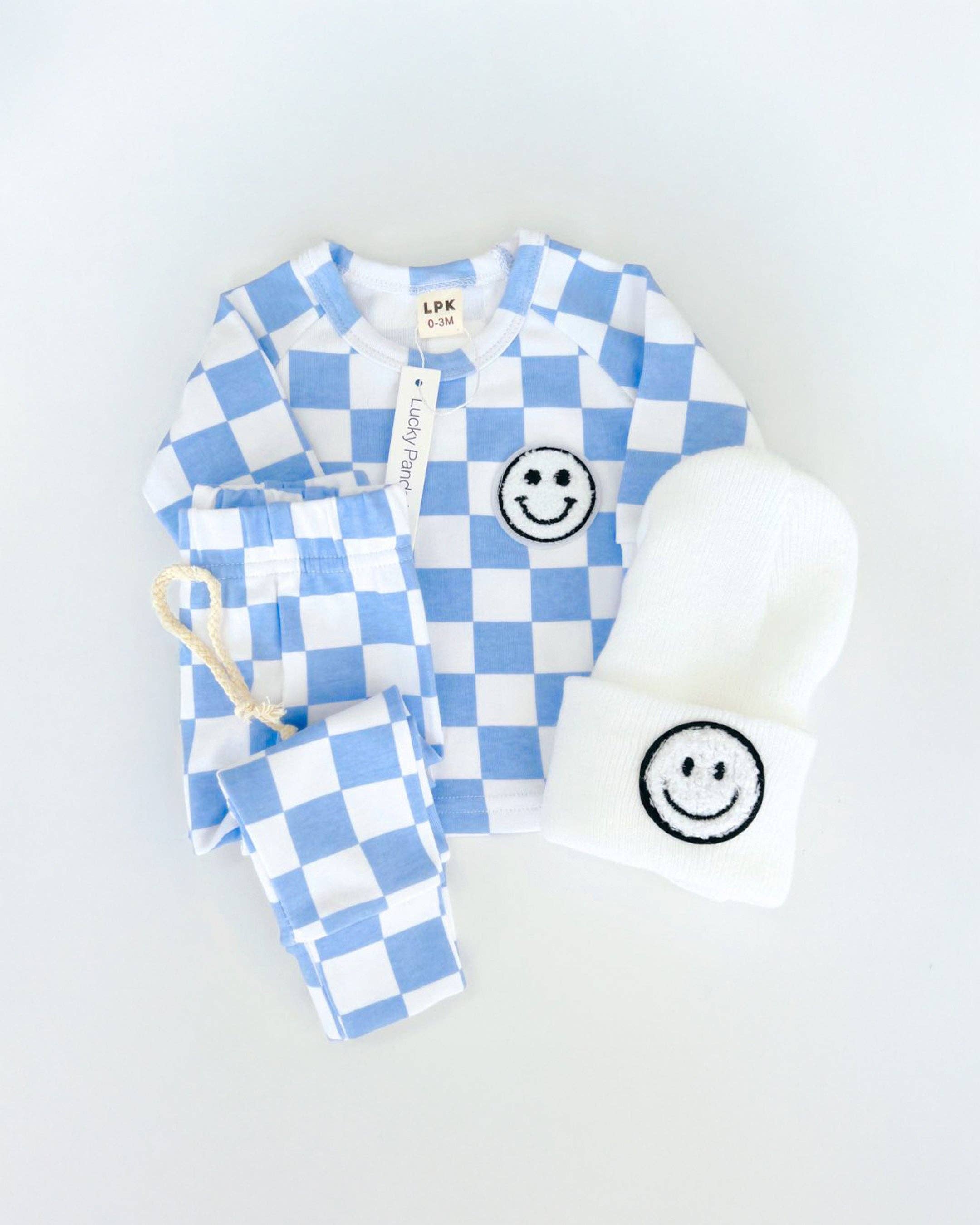 Checkered Smiley Lounge Set | Blue