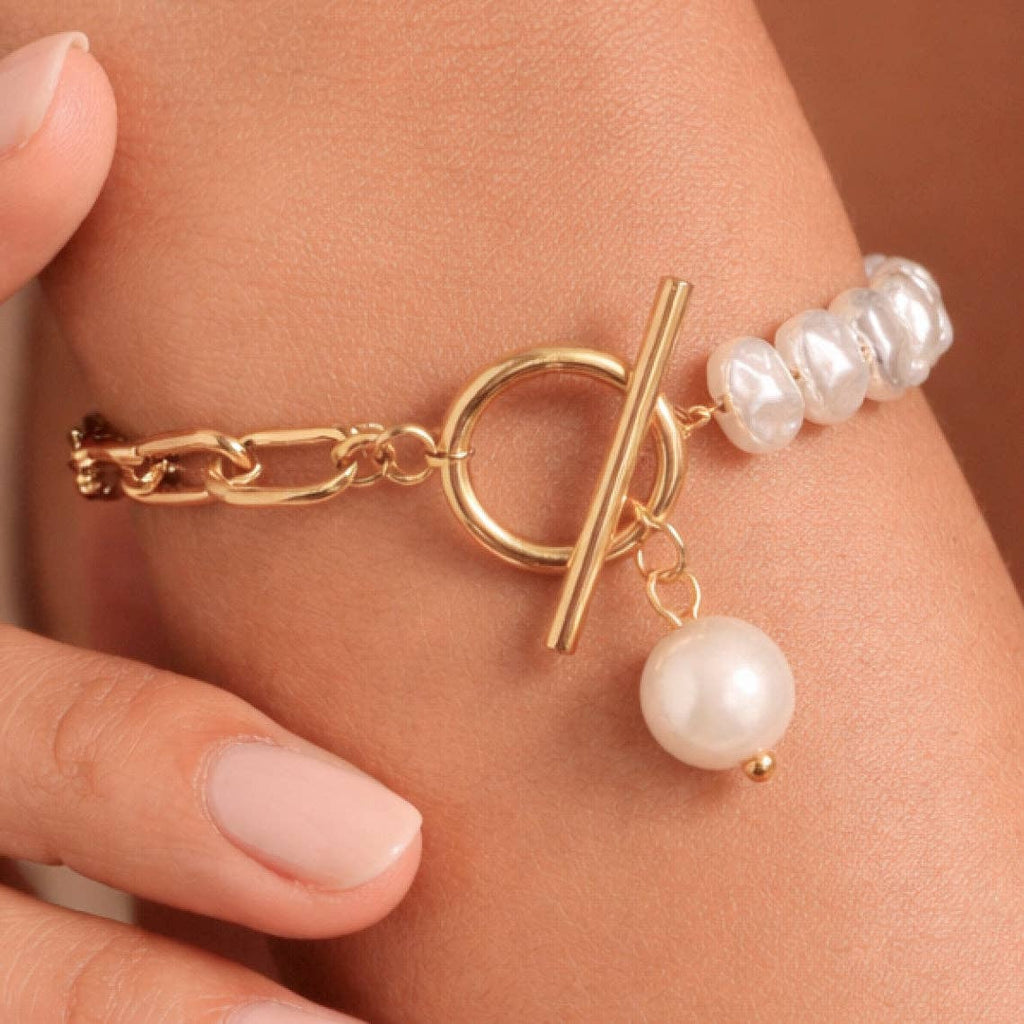 Pearl & Gold Chain Bracelet | 18K Gold Plated