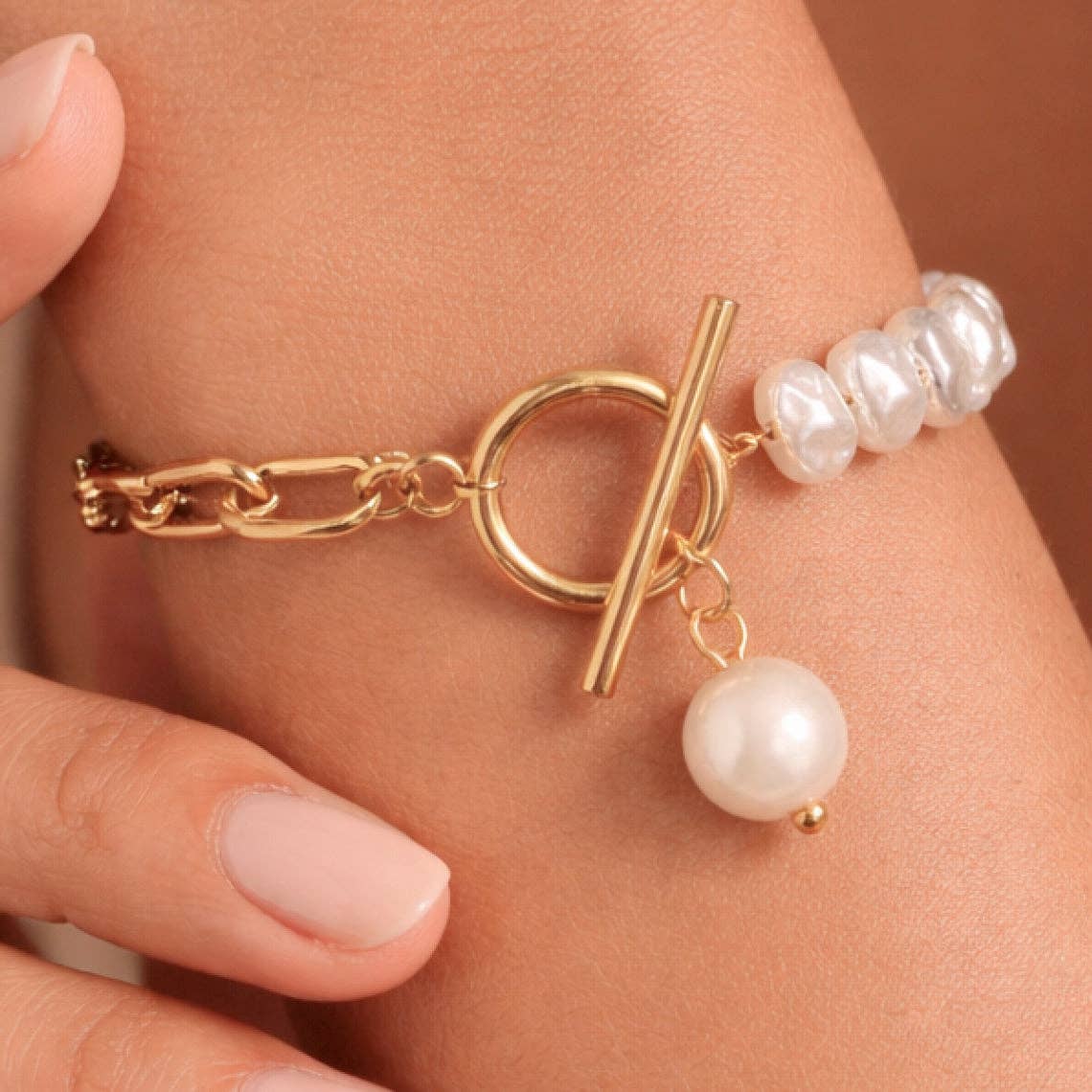 Pearl & Gold Chain Bracelet | 18K Gold Plated