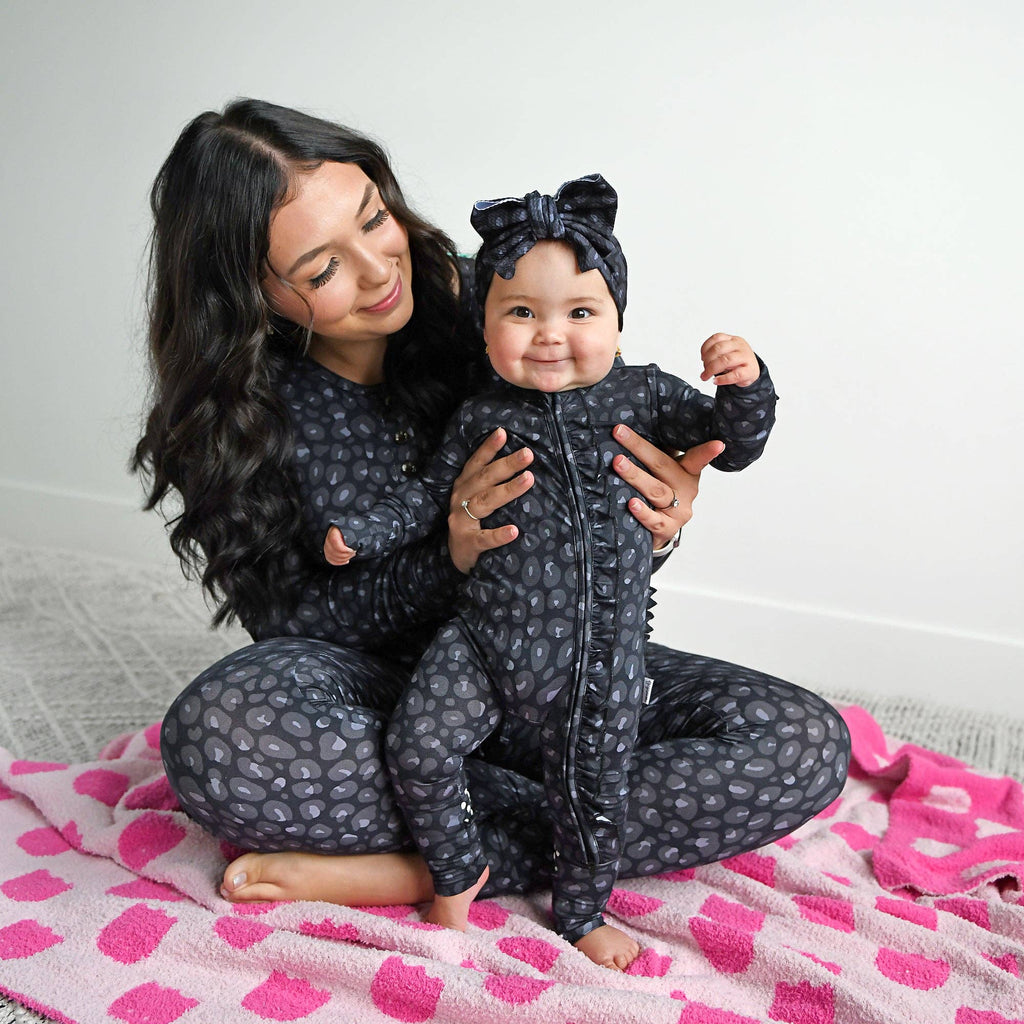 Ash Black Leopard Ruffle Zip Sleeper