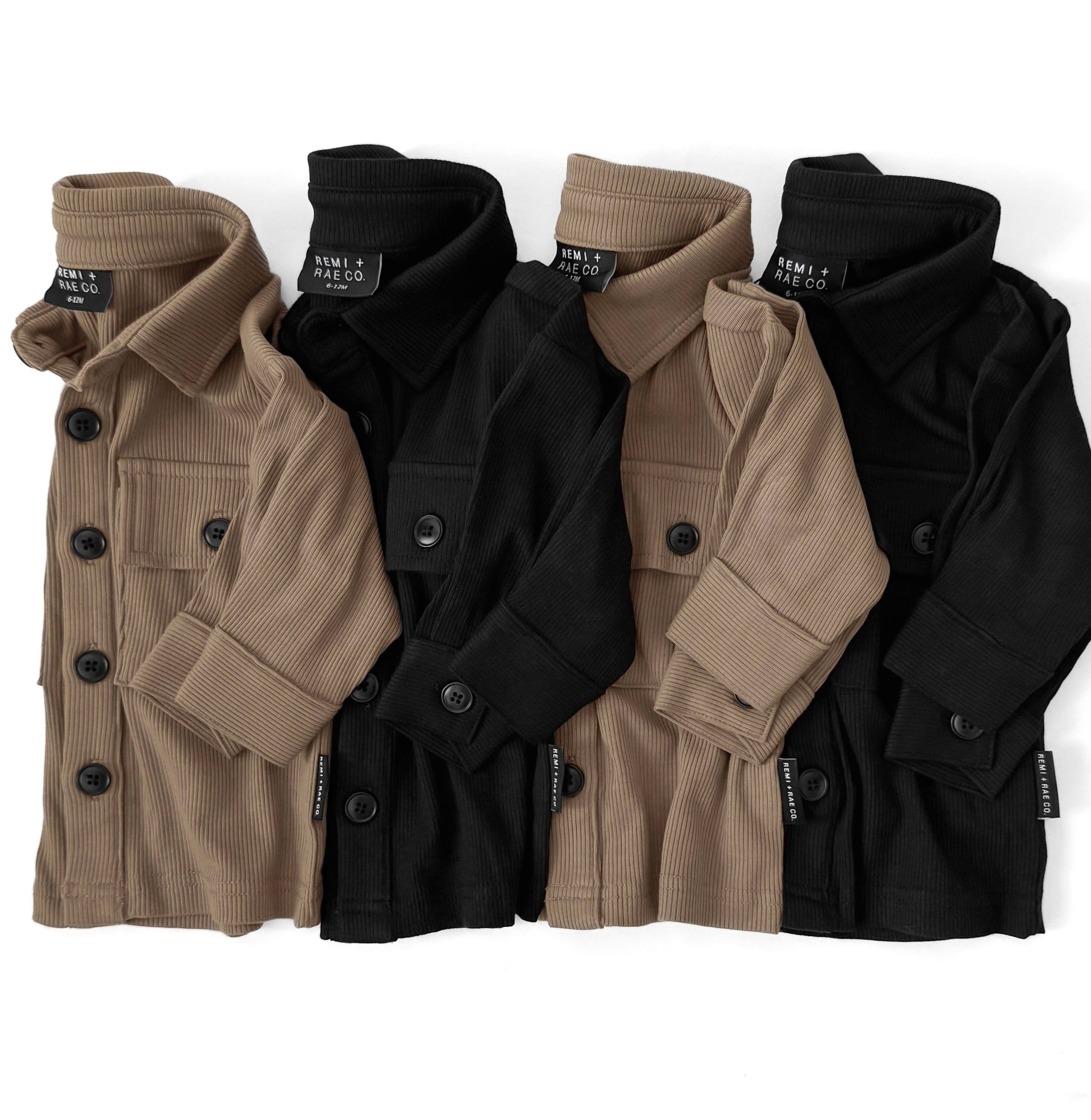 BAMBOO RIBBED BUTTON UP SHACKET | BLACK