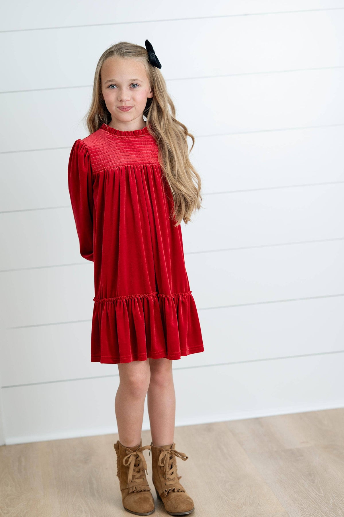 Holiday Party Dress | Smocked Red Velvet