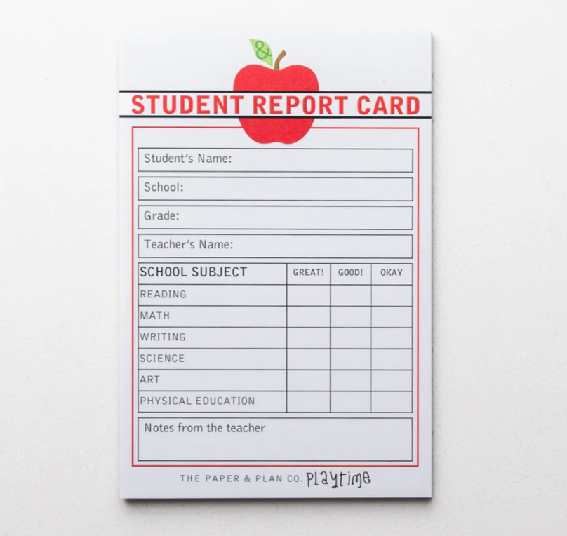 Student Report Card Kids Playtime Pad®  