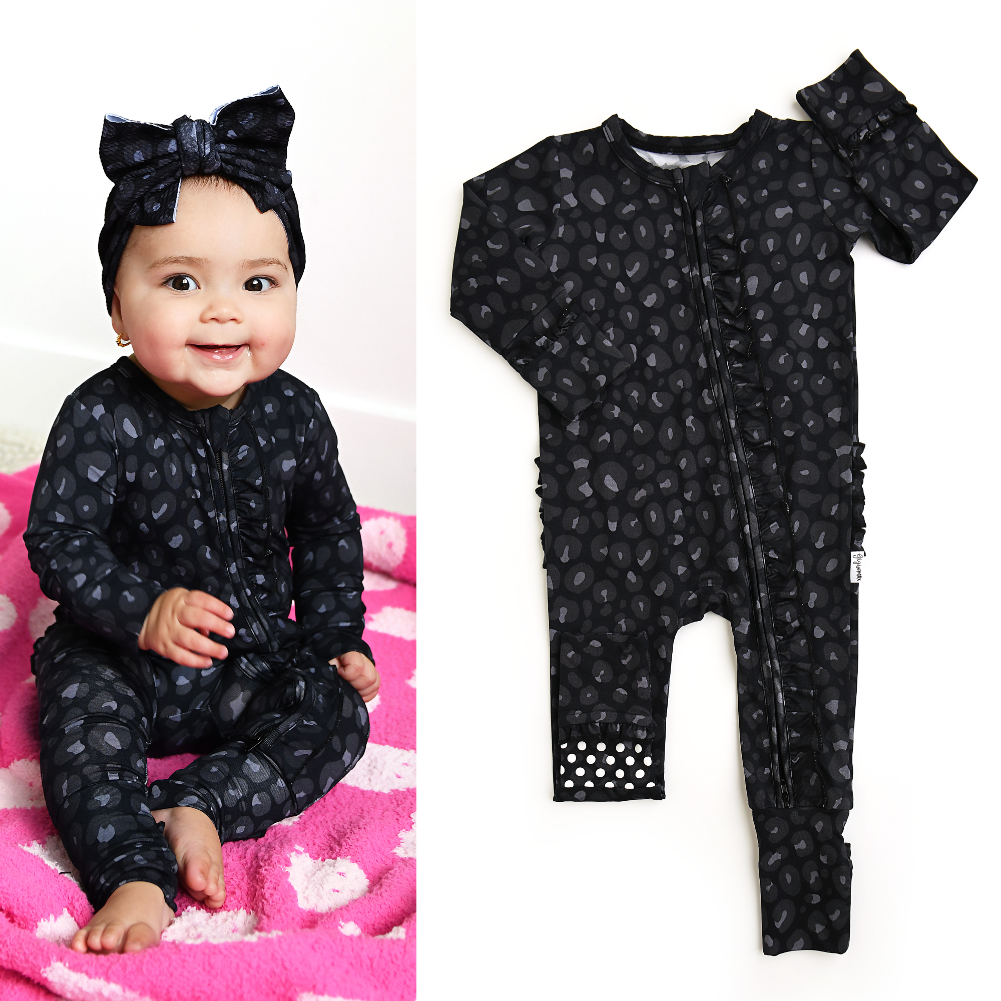Ash Black Leopard Ruffle Zip Sleeper