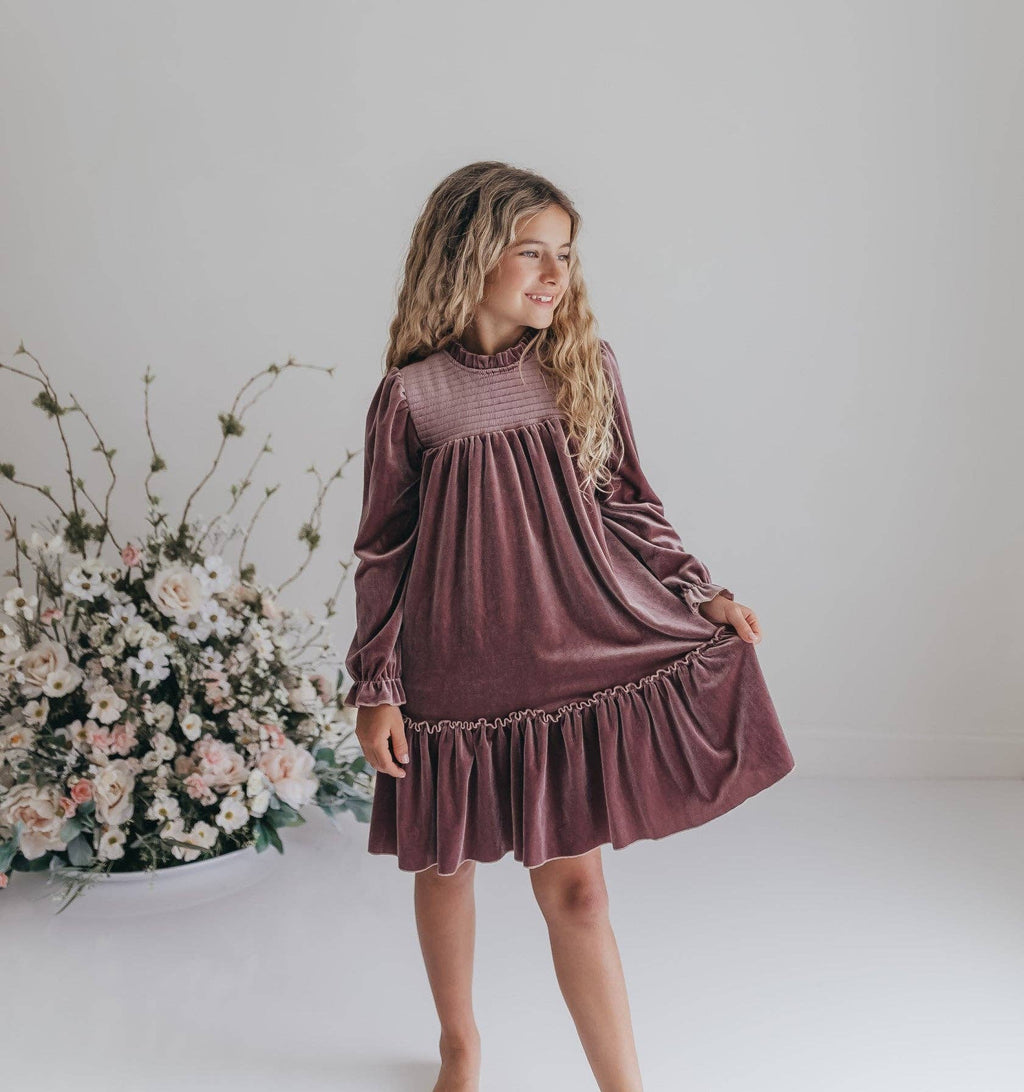 Smocked Velvet Dress | Dusty Rose