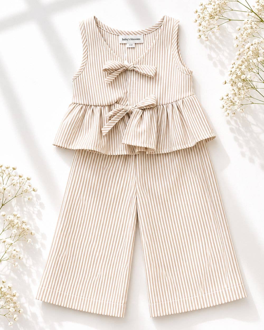 Elowen Tie Front Two-Piece Set | Oat Milk Pinstripe