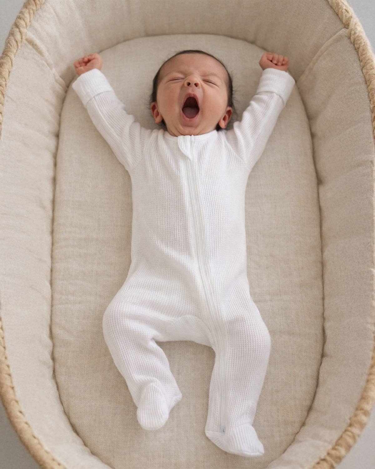 Organic Waffle 2-Way Zip Footie | Lucent White