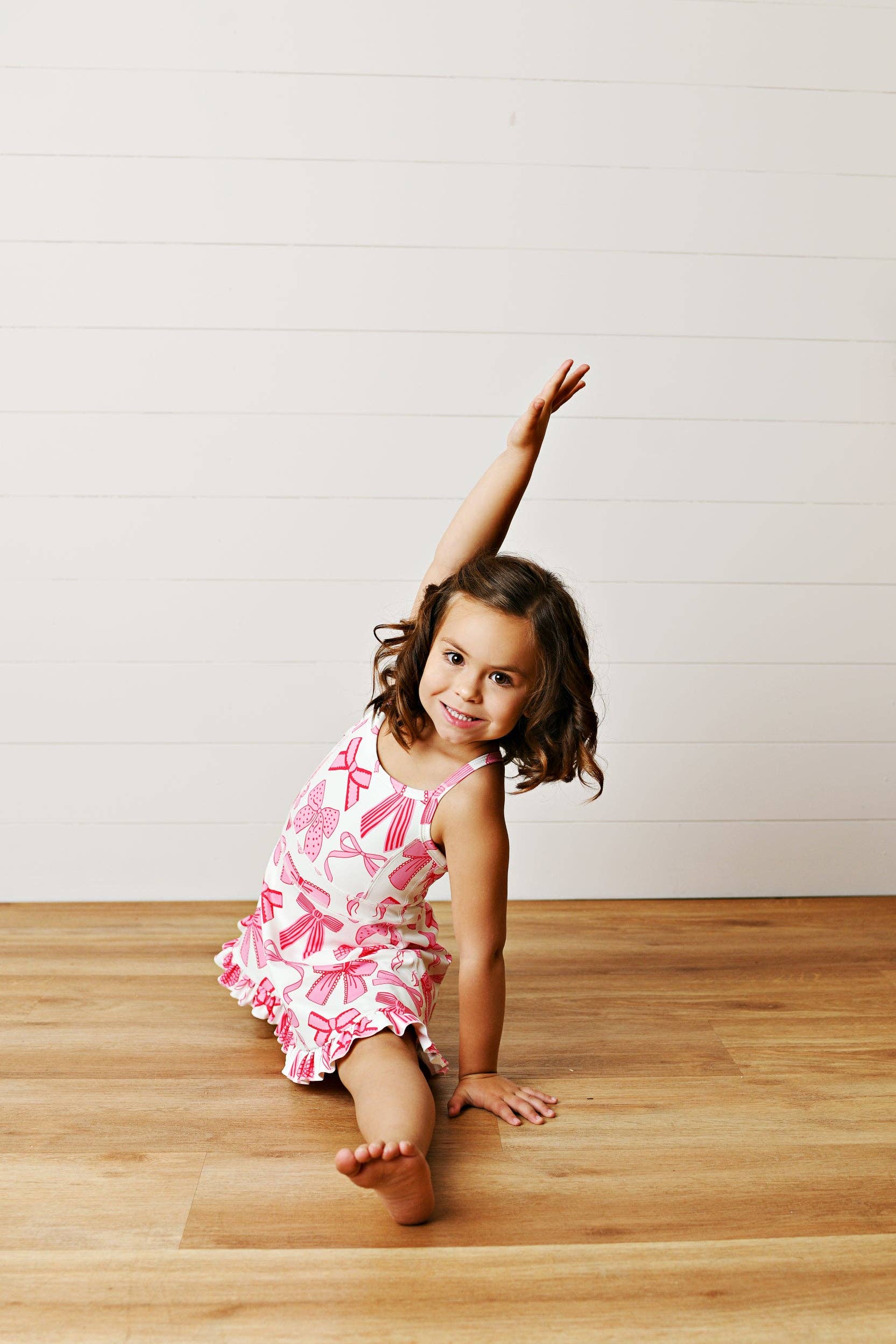 Athletic Ruffle Dress | White & Pink Bow