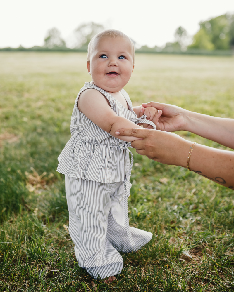 Elowen Tie Front Two-Piece Set | Oat Milk Pinstripe