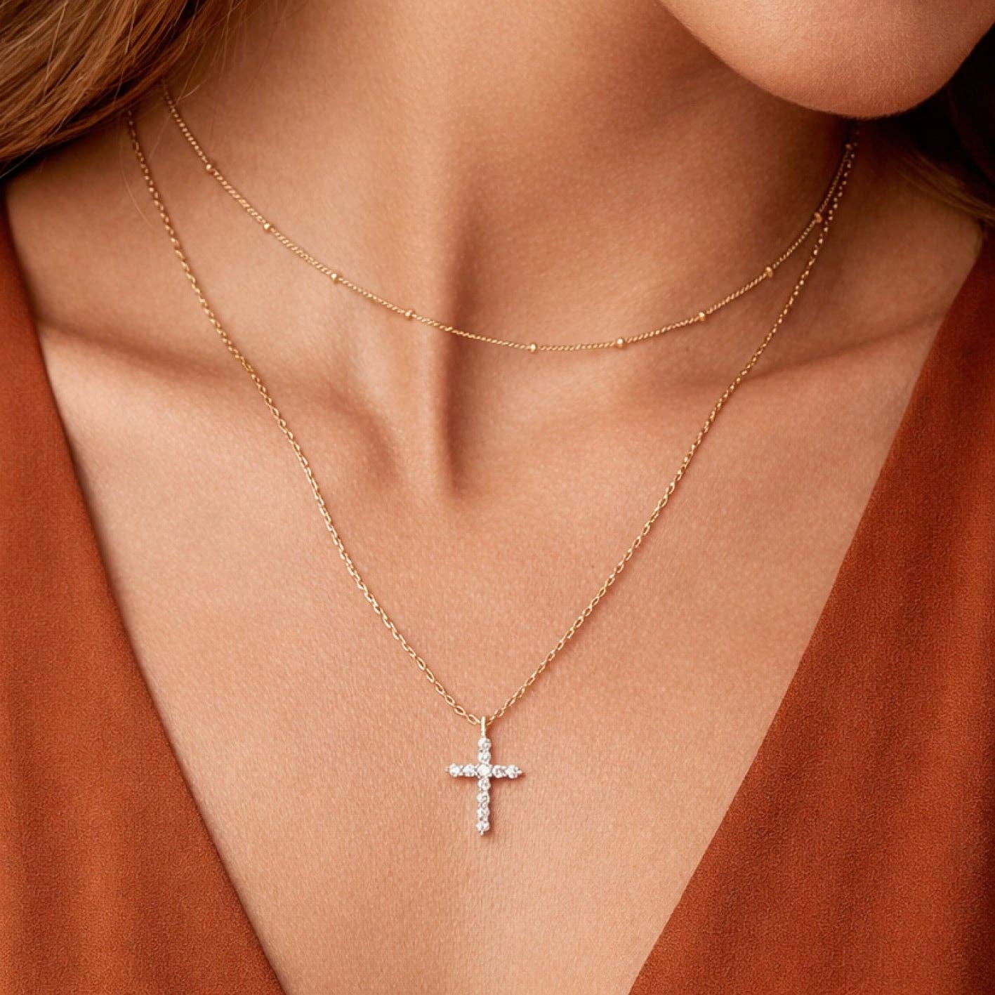 Layered Cross Necklace | 18K Gold Plated