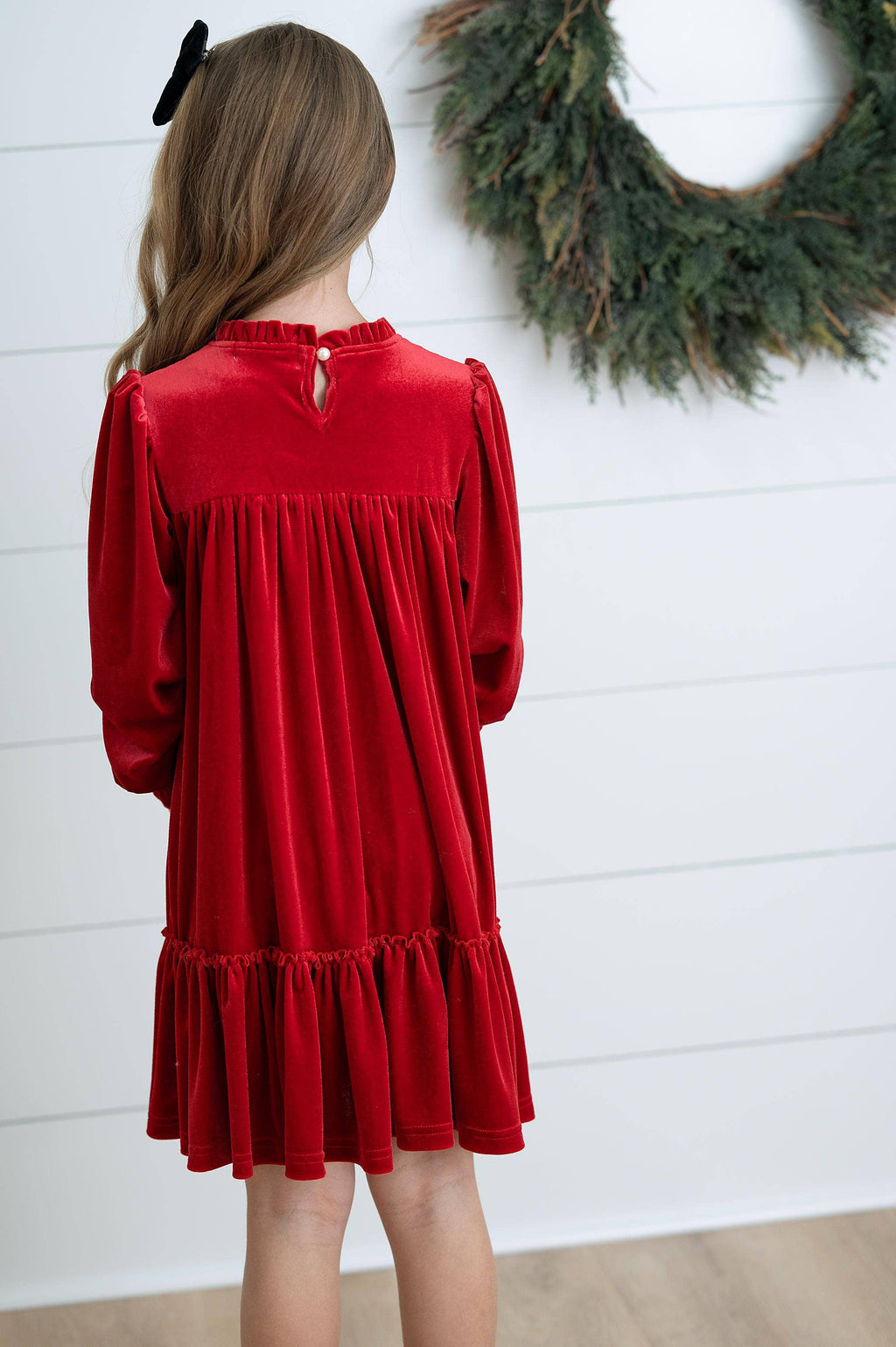 Holiday Party Dress | Smocked Red Velvet