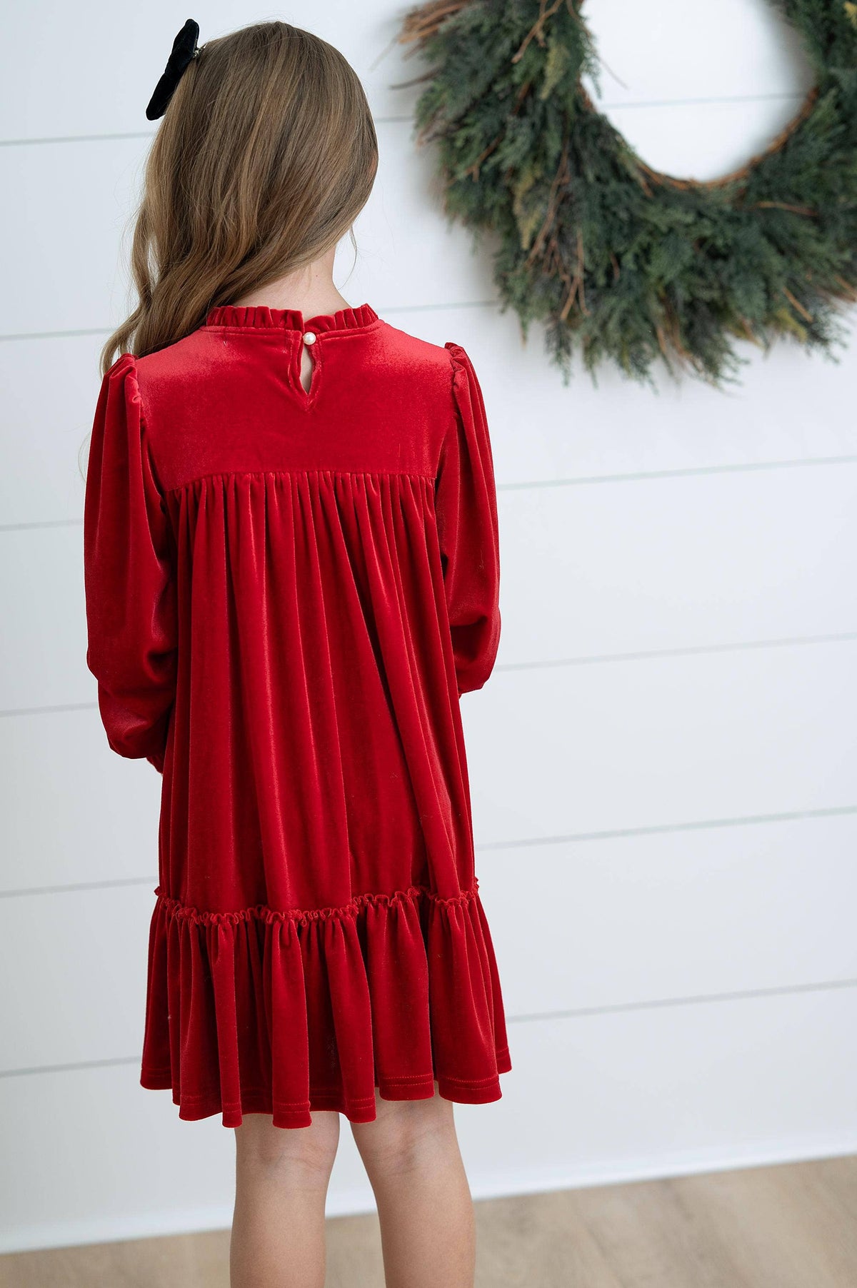 Holiday Party Dress | Smocked Red Velvet