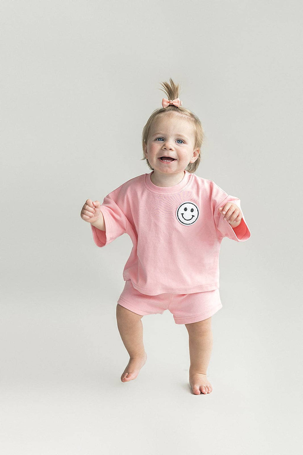 Smiley Shorts Set | Pink Peach
