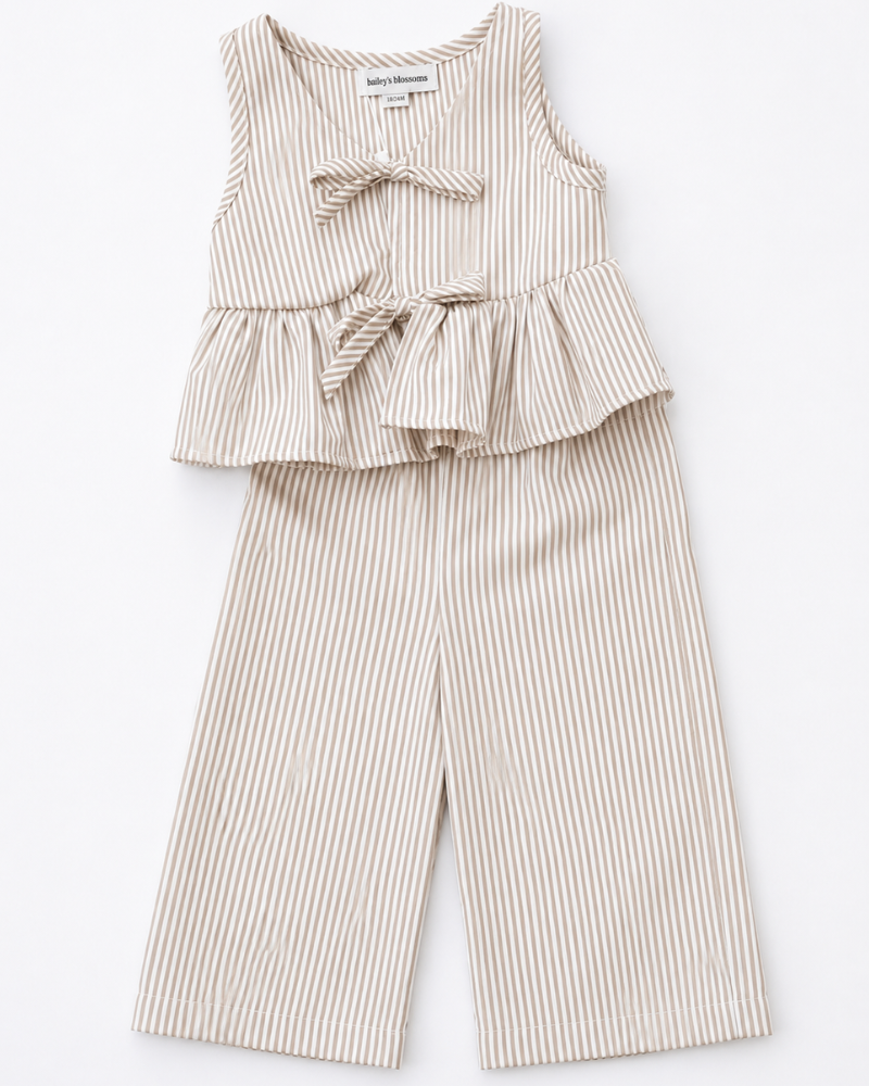 Elowen Tie Front Two-Piece Set | Oat Milk Pinstripe