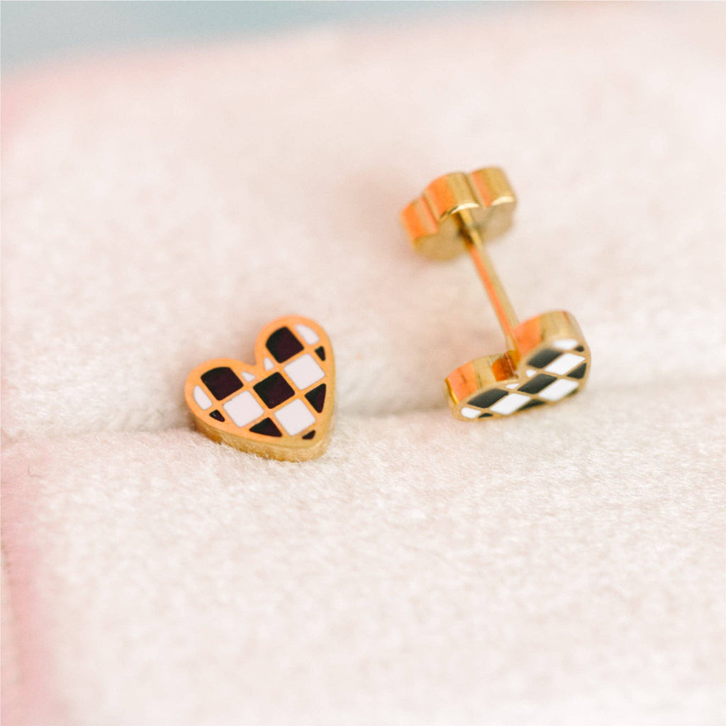 Checkered Heart Earrings