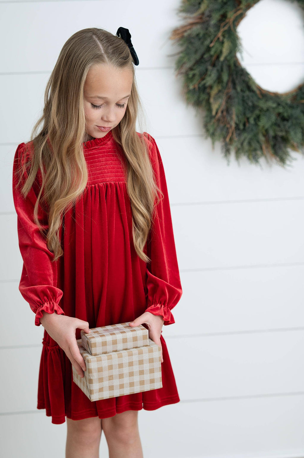 Holiday Party Dress | Smocked Red Velvet
