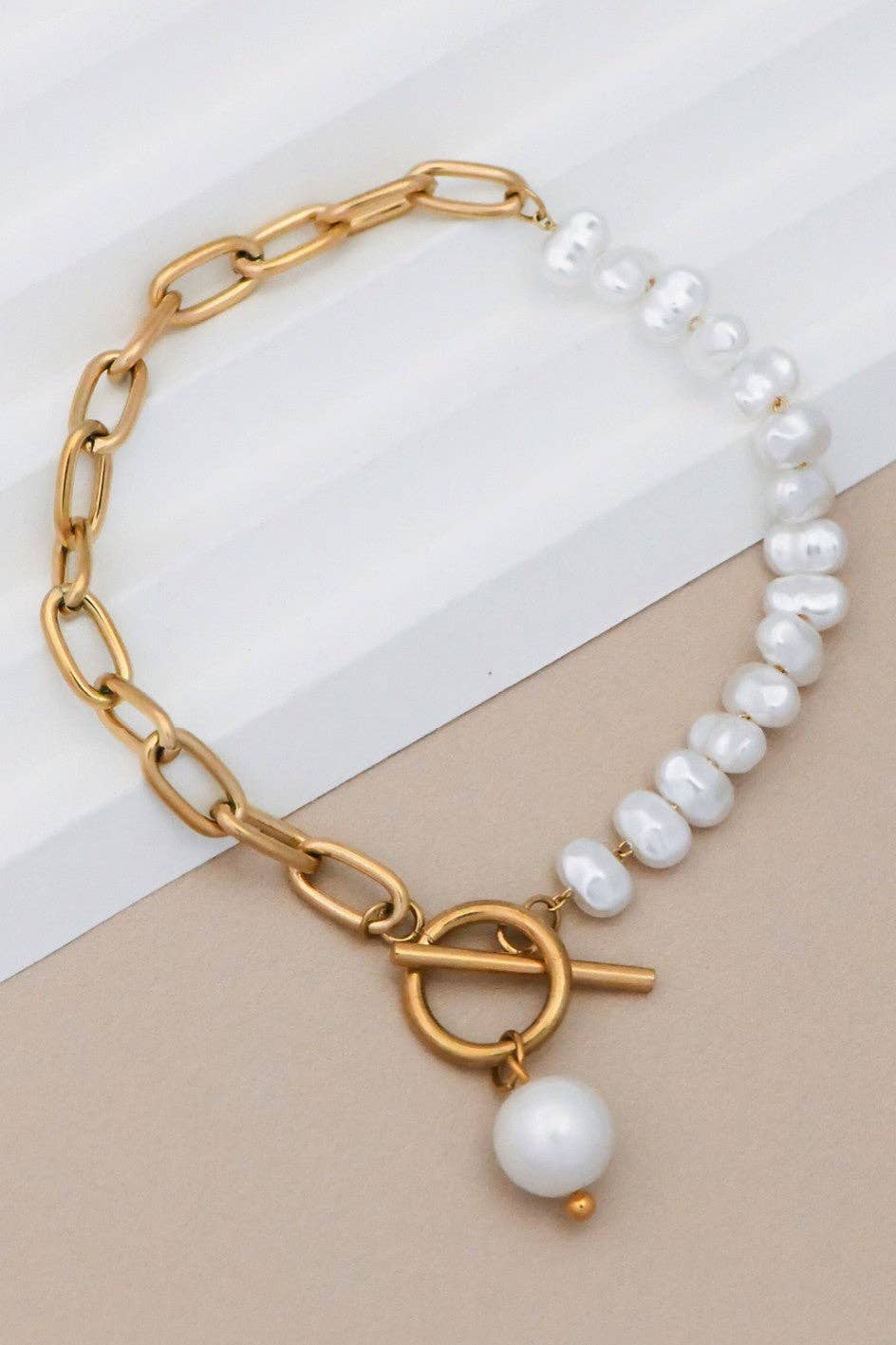 Pearl & Gold Chain Bracelet | 18K Gold Plated