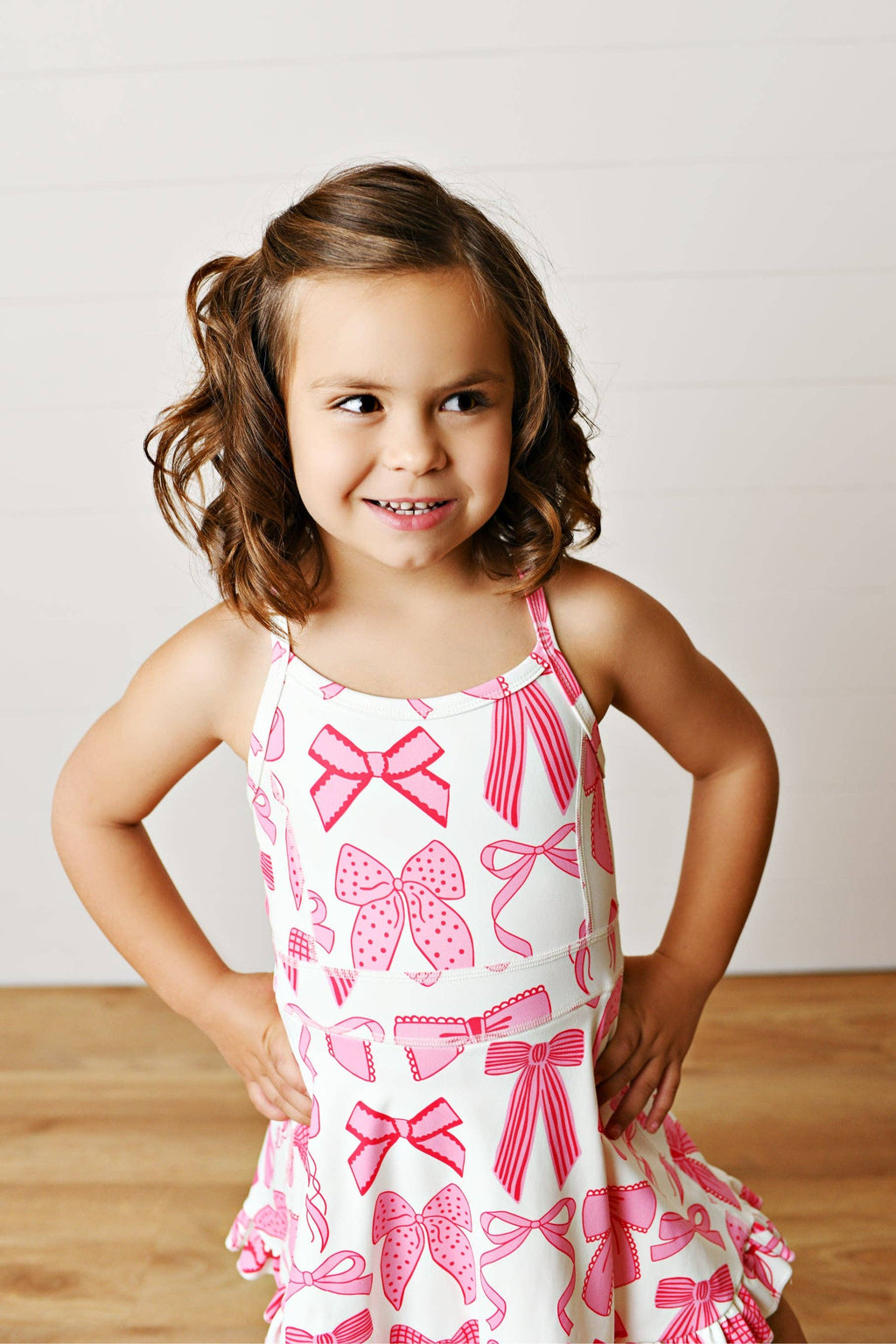 Athletic Ruffle Dress | White & Pink Bow