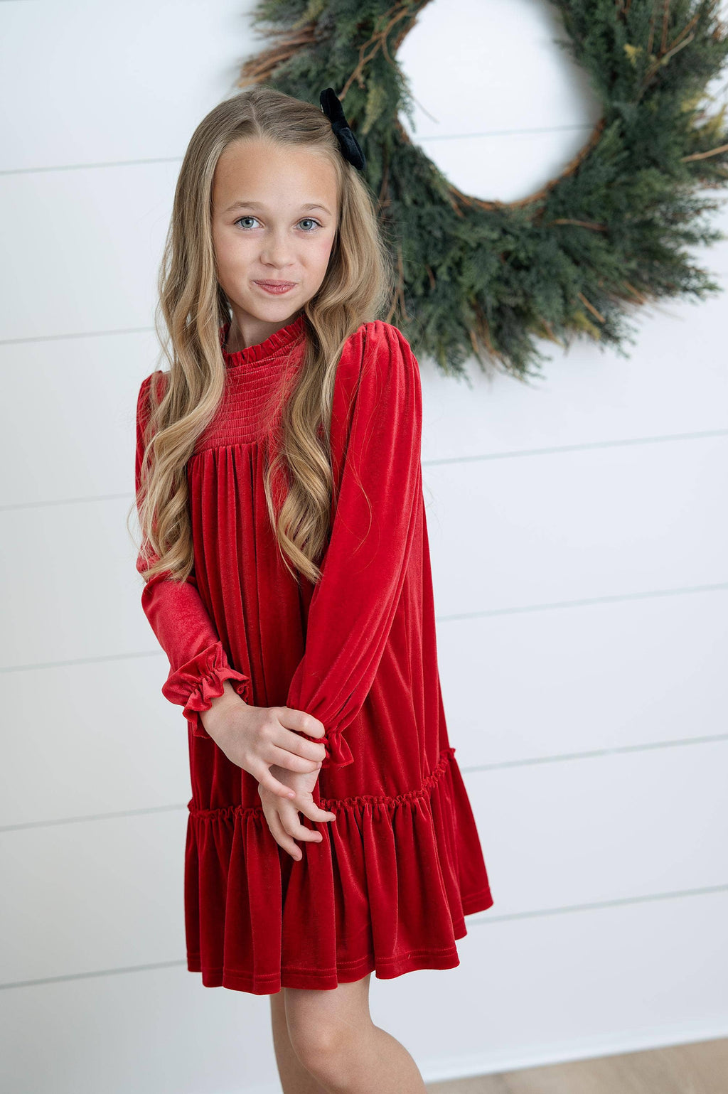 Holiday Party Dress | Smocked Red Velvet